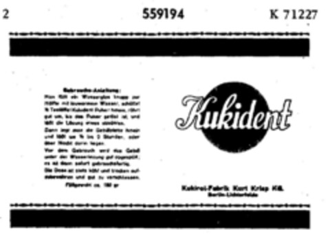 Kukident Logo (DPMA, 15.10.1941)