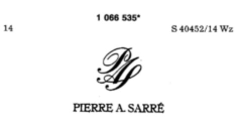 PAS PIERRE A. SARRE Logo (DPMA, 25.05.1984)