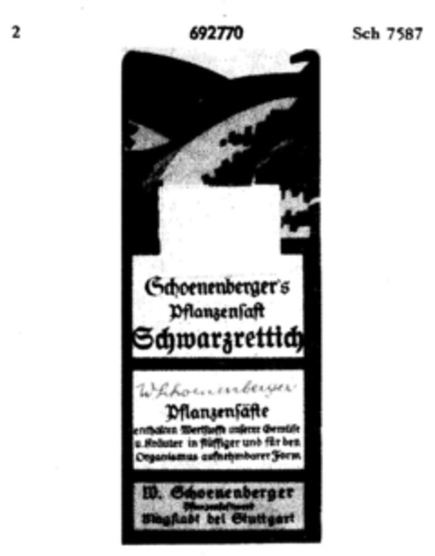 Schoenenberger's Pflanzensaft Schwarzgrettich Logo (DPMA, 05/31/1955)