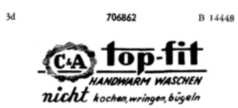 top-fit C&A HANDWARM WASCHEN nicht kochen, wringen, bügeln Logo (DPMA, 18.08.1956)