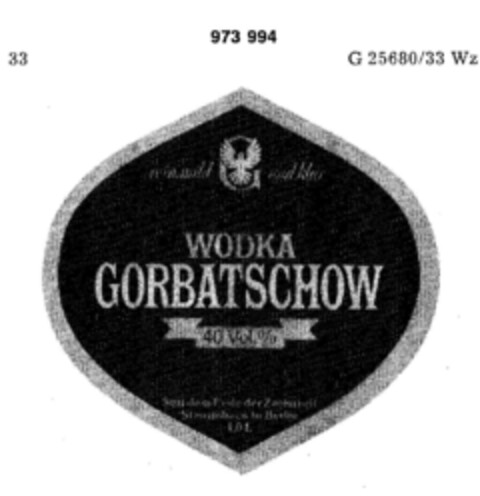 WODKA GORBATSCHOW Logo (DPMA, 11/22/1977)