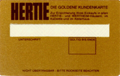 HERTIE DIE GOLDENE KUNDENKARTE Logo (DPMA, 02.04.1979)