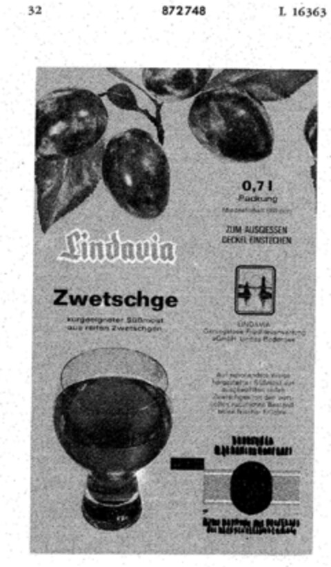 Lindavia Zwetschge Logo (DPMA, 27.05.1969)