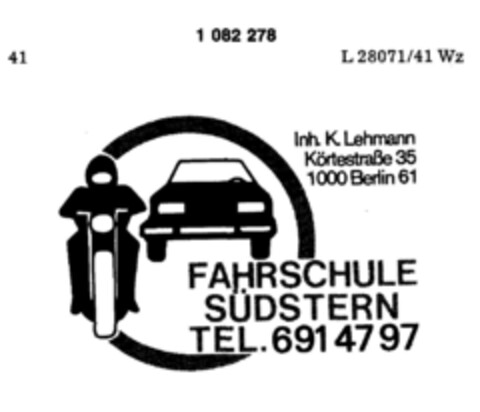 FAHRSCHULE SÜDSTERN TEL. 6914797 Logo (DPMA, 03/16/1985)