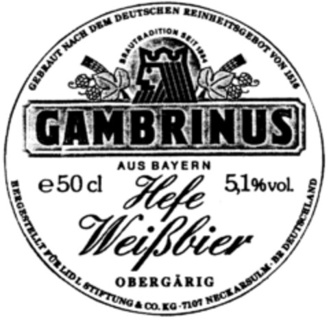 GAMBRINUS Hefe Weißbier Logo (DPMA, 04/13/1993)