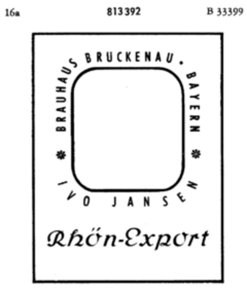 Rhön-Export BRAUHAUS BRÜCKENAU BAYERN IVO JANSEN Logo (DPMA, 15.03.1965)