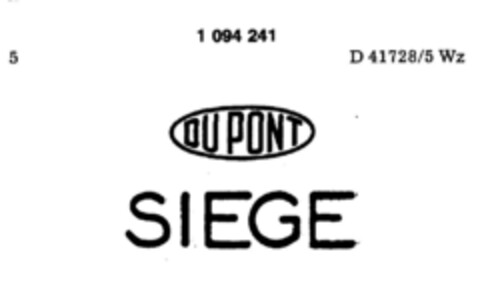 DU PONT SIEGE Logo (DPMA, 12/18/1985)