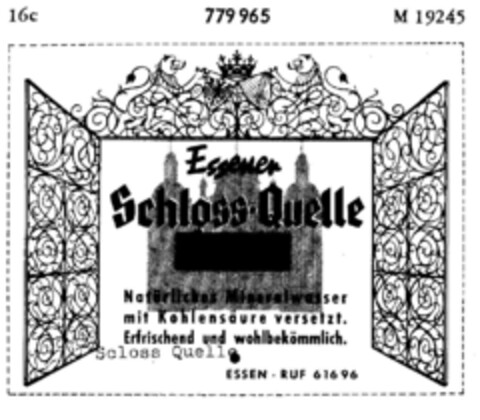 Essener Schloss-Quelle Natürliches Mineralwasser Logo (DPMA, 09.05.1962)