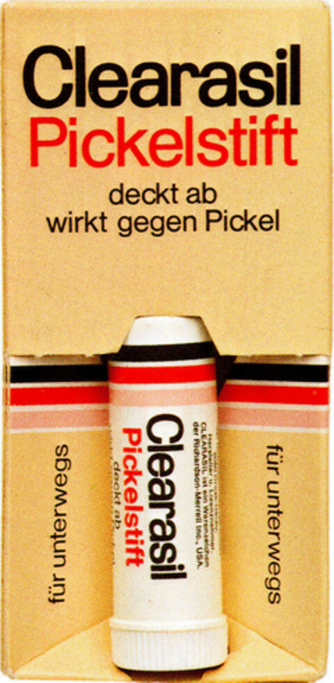 Clearasil Pickelstift deckt ab wirkt gegen Pickel Logo (DPMA, 07.07.1981)