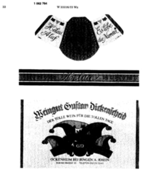Helau Alaf Es lebe die Narretei Weingut Gustav Dickenssscheid Logo (DPMA, 06/18/1983)