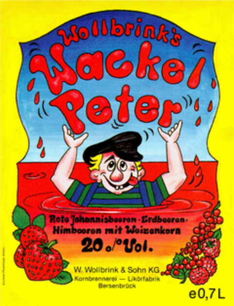 Wollbrink`s Wackel Peter Rote Johannisbeeren   Erdbeeren   Himbeeren mit Weizenkorn Logo (DPMA, 11.09.1987)