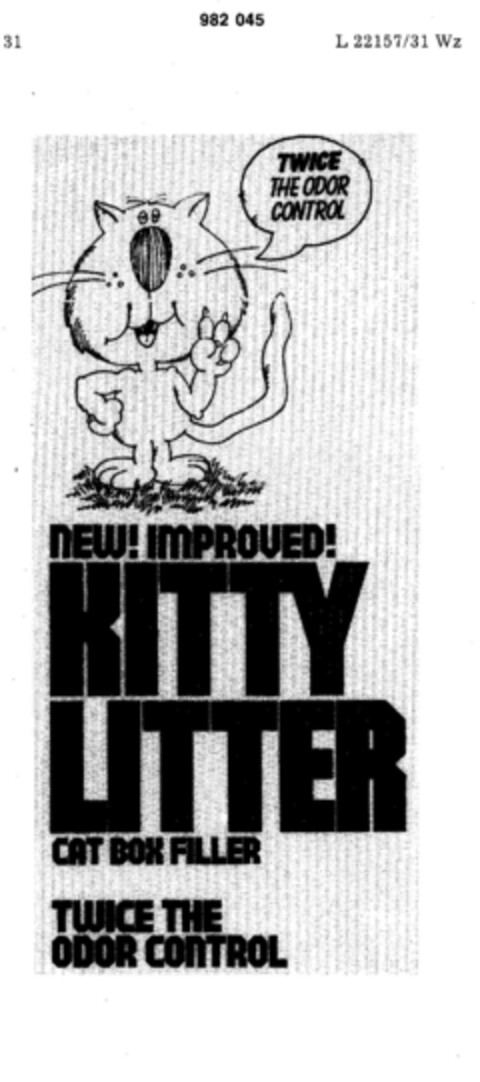 KITTY LITTER  CAT BOX FILLER TWICE THE ODOR CONTROL Logo (DPMA, 17.01.1978)