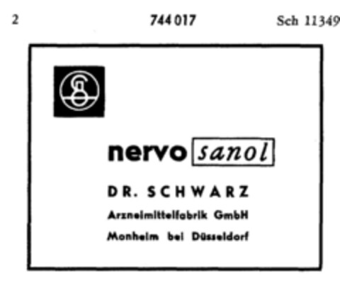 nervo sanol DR. SCHWARZ Logo (DPMA, 22.12.1958)