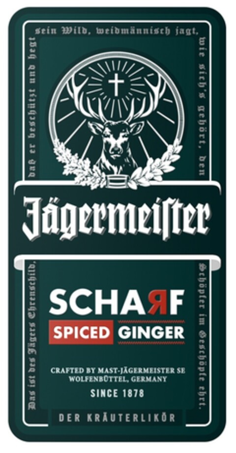 Jägermeister SCHARF SPICED GINGER SINCE 1878 DER KRÄUTERLIKÖR Logo (DPMA, 05/12/2021)