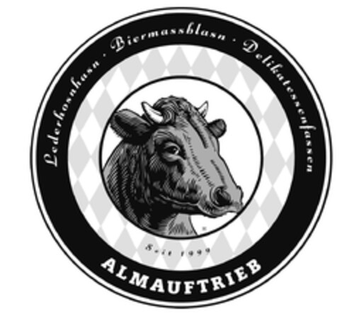 ALMAUFTRIEB Lederhosnhasn · Biermassblasn · Delikatessenfassen Seit 1999 Logo (DPMA, 15.09.2023)