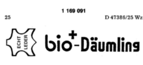 ECHT LEDER bio+-Däumling Logo (DPMA, 12.04.1990)