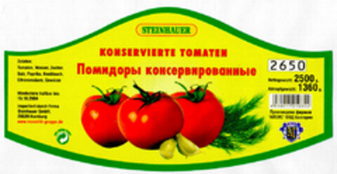 STEINHAUER KONSERVIERTE TOMATEN Logo (DPMA, 19.03.2002)