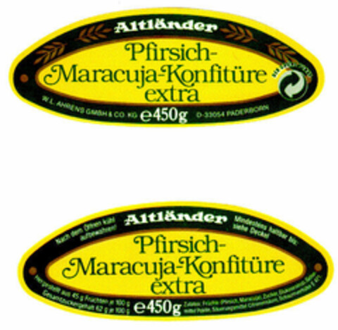 Altländer Pfirsich-Maracuja-Konfitüre extra Logo (DPMA, 30.11.1993)