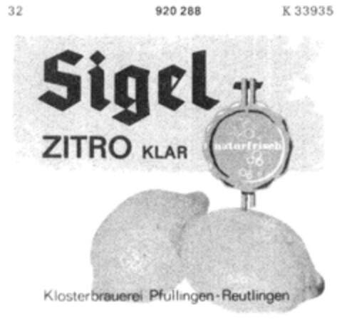 Sigel-ZITRO KLAR naturfrisch Logo (DPMA, 12/08/1972)