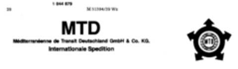 MTD Méditerranéenne de Transit Deutschland  GmbH & Co. KG. Internationale Spedition Logo (DPMA, 21.05.1982)