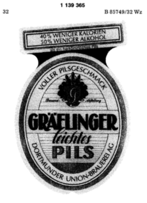 GRÄFLINGER leichtes PILS Logo (DPMA, 21.10.1988)