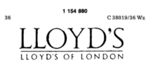 LLOYD'S LLOYD'S OF LONDON Logo (DPMA, 23.08.1988)