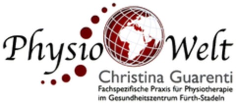 Physio Welt Christina Guarenti Fachspezifische Praxis für Physiotherapie im Gesundheitszentrum Fürth-Stadeln Logo (DPMA, 07/10/2018)