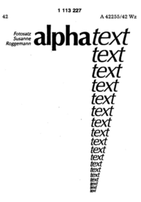 Fotosatz Susanne Roggemann alphatext Logo (DPMA, 28.11.1986)