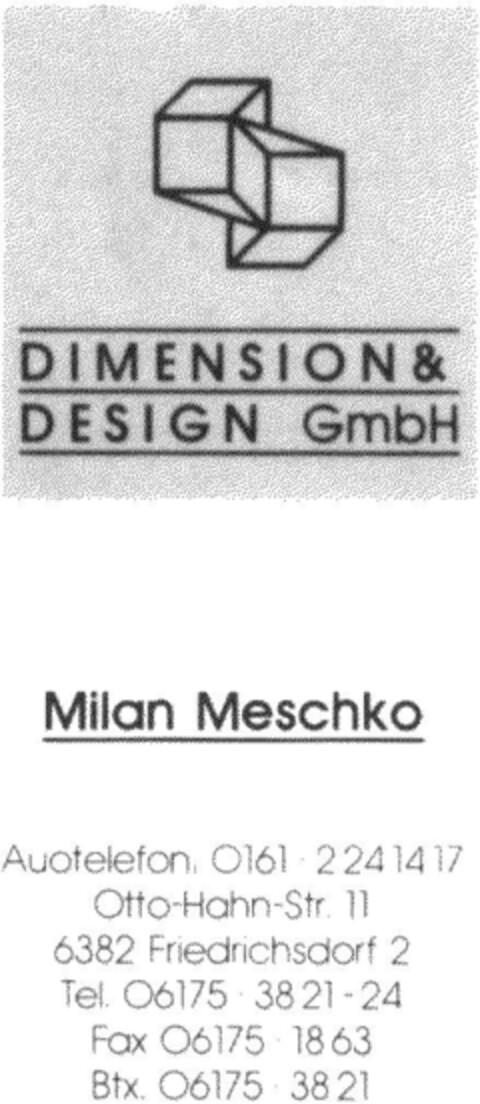 DIMENSION & DESIGN GmbH Logo (DPMA, 08.03.1989)