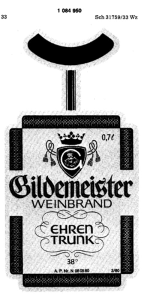 Gildemeister WEINBRAND EHRENTRUNK Logo (DPMA, 05/29/1985)