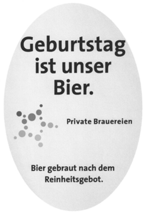 Geburtstag ist unser Bier. Private Brauereien Bier gebraut nach dem Reinheitsgebot. Logo (DPMA, 08.10.2012)