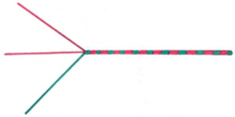 Kabelkennfaden bestehend aus zwei roten Einzelfäden und einem grünen, die miteinander verdrillt sind. Logo (DPMA, 14.03.1975)