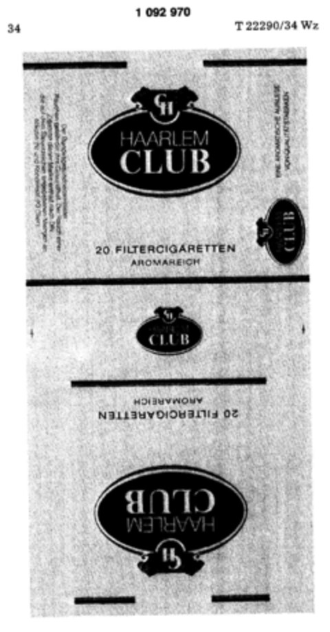 HAARLEM CLUB 20 FILTERCIGARETTEN AROMAREICH Logo (DPMA, 22.01.1983)