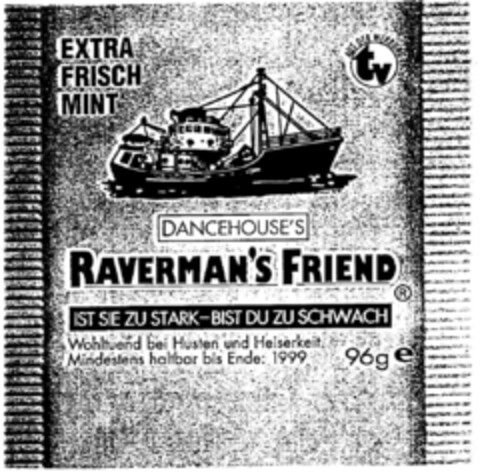 DANCEHOUSE'S RAVERMAN'S FRIEND EXTRA FRISCH MINT Logo (DPMA, 30.07.1996)