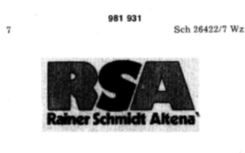 RSA Rainer Schmidt Altena Logo (DPMA, 08.12.1977)