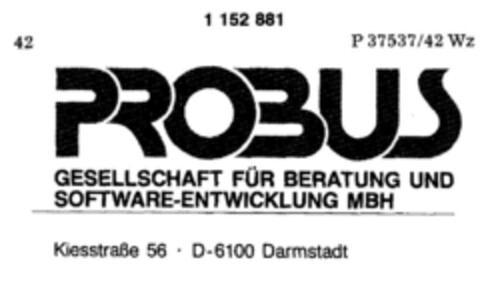 PROBUS GESELLSCHAFT FÜR BERATUNG UND SOFTWARE-ENTWICKLUNG MBH Logo (DPMA, 26.01.1989)