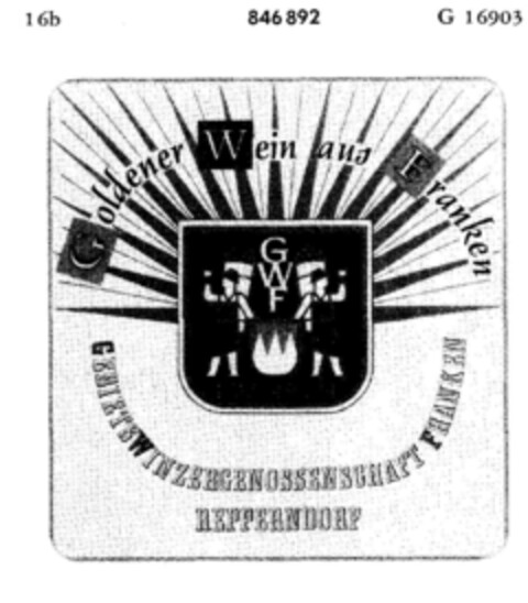 Goldener Wein aus Franken GWF FRANKEN Logo (DPMA, 04.08.1967)