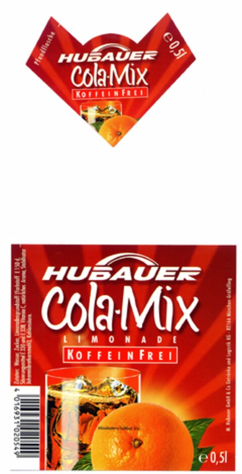 HUBAUER Cola-Mix LIMONADE KOFFEIN FREI Logo (DPMA, 10/07/2005)