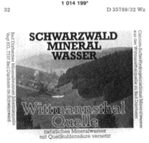 SCHWARZWALD MINERAL WASSER Wittmannsthal Quelle Logo (DPMA, 13.12.1980)