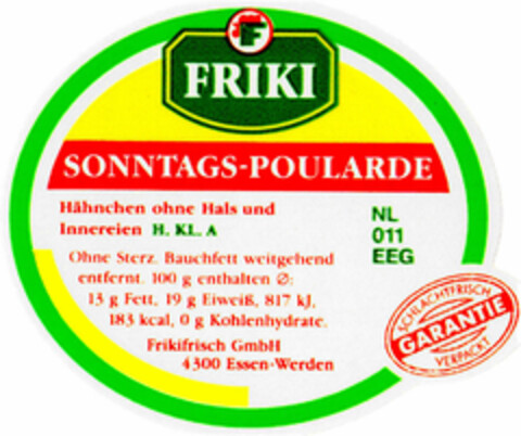 FRIKI SONNTAGS-POULARDE Logo (DPMA, 09/30/1991)