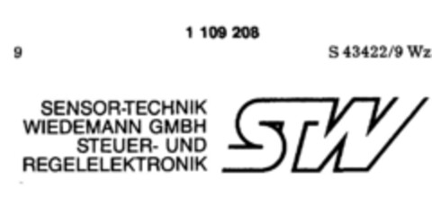 STW SENSOR-TECHNIK WIEDEMANN GMBH STEUER- UND REGELELEKTRONIK Logo (DPMA, 13.06.1986)