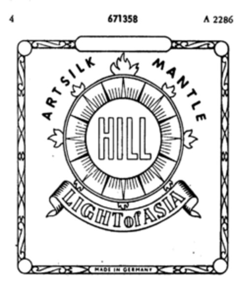 ARTSILK MANTLE LIGHT of ASIA Logo (DPMA, 07/18/1952)