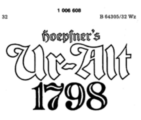 Hoepfner`s Ur-Alt 1798 Logo (DPMA, 16.10.1979)