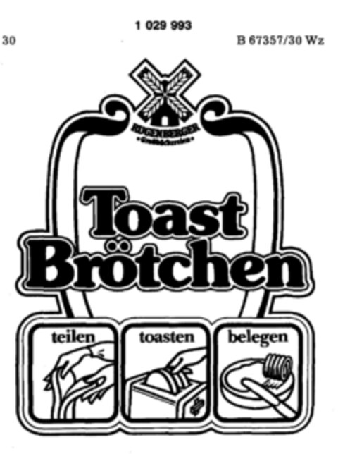RUGENBERGER Großbäckereien Toast Brötchen teilen toasten belegen Logo (DPMA, 04.02.1981)