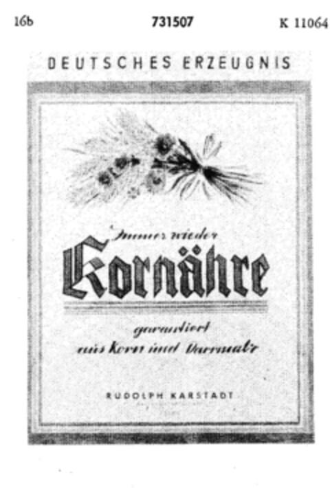 Immer wieder Kornähre garantiert aus Korn und Darrmalz Logo (DPMA, 28.11.1955)