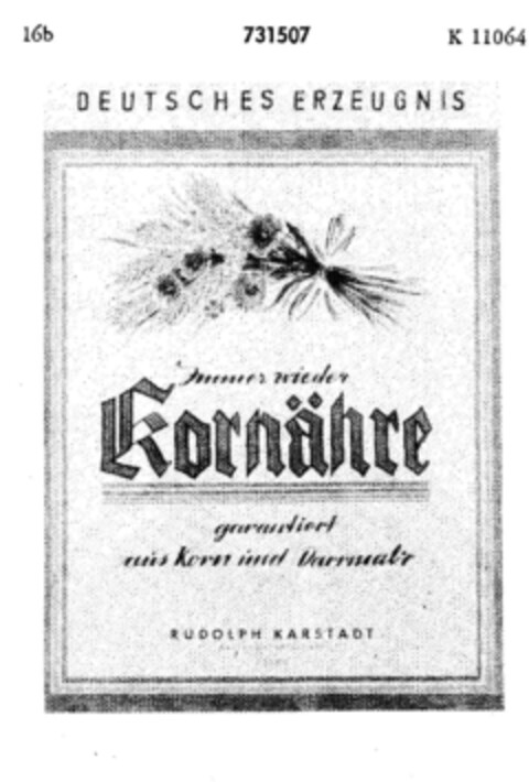 Immer wieder Kornähre garantiert aus Korn und Darrmalz Logo (DPMA, 11/28/1955)