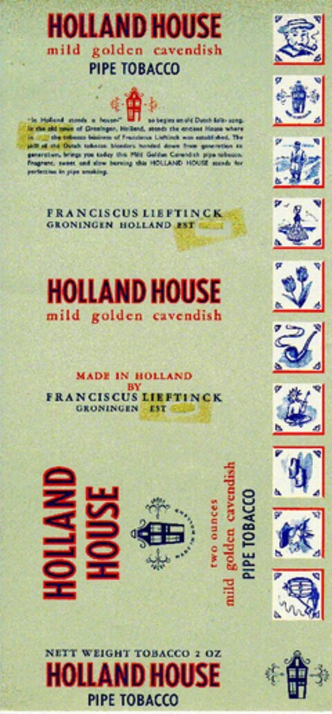 HOLLAND HOUSE mild golden cavendish PIPE TOBACCO Logo (DPMA, 14.08.1961)