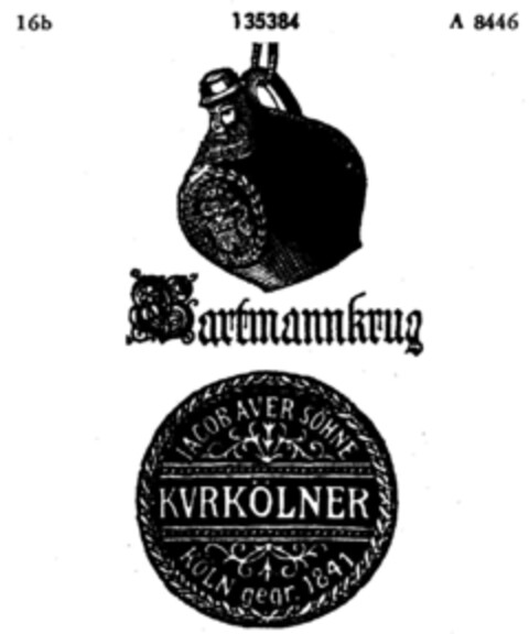 Bartmannkrug JACOB  AVER  SÖHNE KVRKÖLNER Logo (DPMA, 03.08.1910)