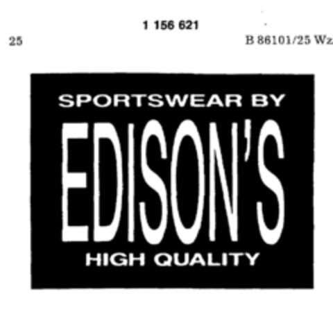 SPORTSWEAR BY EDISON'S HIGH QUALITY Logo (DPMA, 02.12.1988)