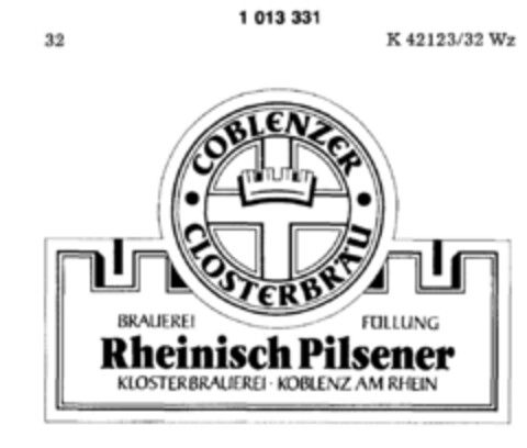 COBLENZER CLOSTERBRÄU Rheinische Pilsener Logo (DPMA, 07.05.1980)